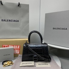 Balenciaga Hourglass XS Small 19 Croc-Embossed Black Black Hardware 19x8x21cm