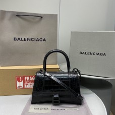 Balenciaga Hourglass Small 23 Croc-Embossed Black Black Hardware 23x19x24cm