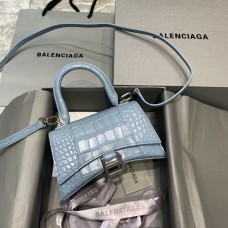 Balenciaga Hourglass XS Small 19 Croc-Embossed Light Blue Silver Hardware 19x8x21cm