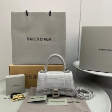 Balenciaga Hourglass XS Small 19 Croc-Embossed Gray Silver Hardware 19x8x21cm