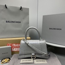 Balenciaga Hourglass Small 23 Croc-Embossed Gray Silver Hardware 23x19x24cm