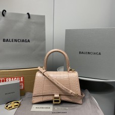 Balenciaga Hourglass Small 23 Croc-Embossed Brown Silver Hardware 23x19x24cm