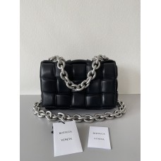 BOTTEGA VENETA Cassette Chain Padded Cassette Black Silver Buckle Medium 26 Size: 26x18x6cm Full Leather