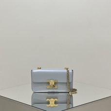 Celine Triomphe Blue Full Leather Chain Underarm Bag Gold Hardware Model: 197993 Size: 20.5x10.5x4cm