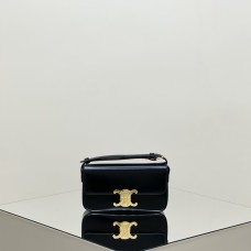 Celine Triomphe Shoulder Bag Black Full Leather Gold Hardware Model: 194143 Size: 20x10x4cm