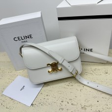 Celine Triomphe Canvas Teen Box Medium 22.5 White Full Leather Size: 22.5x16.5x5cm