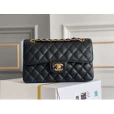 Chanel Classic Flap bag Small 23 Black with gold hardware, Caviar leather, Hass Factory leather, edge stitching, red interior.