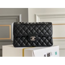 Chanel Classic Flap bag Small 23 Black with silver hardware, Caviar leather, Hass Factory leather, edge stitching, red interior.
