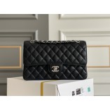 Chanel Classic Flap bag Medium 25 Black with silver hardware, Caviar leather, Hass Factory leather, edge stitching, red interior.