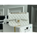 Chanel Classic Flap bag Small 23 White with light gold hardware, Caviar leather, Hass Factory leather, seamless.