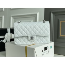 Chanel Classic Flap bag Medium 25 White with silver hardware, Caviar leather, Hass Factory leather, edge stitching.