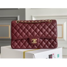 Chanel Classic Flap bag Medium 25 Red with gold hardware, Caviar leather, Hass Factory leather, edge stitching.