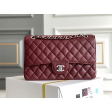 Chanel Classic Flap bag Medium 25 Red with silver hardware, Caviar leather, Hass Factory leather, edge stitching.