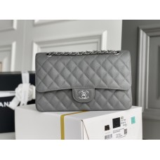 Chanel Classic Flap bag Medium 25 Gray with silver hardware, Caviar leather, Hass Factory leather, edge stitching.
