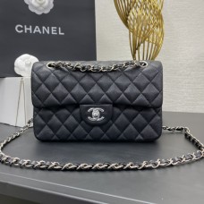 Chanel Classic Flap bag Small 23 Black with silver hardware, Caviar leather, seamless, red interior.