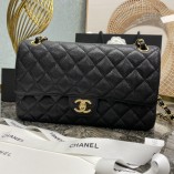 Chanel Classic Flap bag Jumbo 28 Black with gold hardware, Caviar leather, edge stitching, red interior.