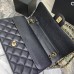 Chanel Classic Flap bag Jumbo 28 Black with gold hardware, Caviar leather, edge stitching, red interior.