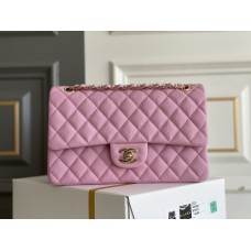 Chanel Classic Flap bag Medium 25 Deep Pink with champagne gold hardware, Caviar leather, Hass Factory leather, seamless.