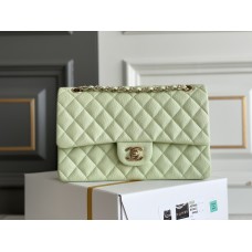 Chanel Classic Flap bag Medium 25 Light Green with champagne gold hardware, Caviar leather, Hass Factory leather, seamless.