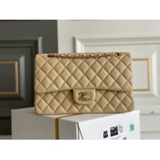 Chanel Classic Flap bag Medium 25 Beige with champagne gold hardware, Caviar leather, Hass Factory leather, seamless.