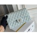 Chanel Classic Flap bag Medium 25 Light Blue with champagne gold hardware, Caviar leather, Hass Factory leather, seamless.