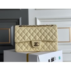 Chanel Classic Flap bag Medium 25 Light Yellow with champagne gold hardware, Caviar leather, Hass Factory leather, seamless.