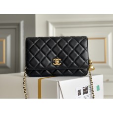 Chanel WOC 23C Gold Ball, Black with gold hardware, lambskin, Hass Factory leather, yellow interior, 19x12x3.5cm.