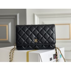 Chanel WOC Black with Gold Hardware Lamb Leather Hass Factory leather Red Interior 19x12x3.5cm