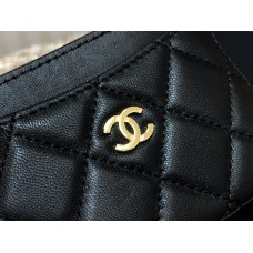 Chanel Classic Card Holder Black with Gold Hardware Lamb Leather Hass Factory leather Red Interior 11x7x1cm