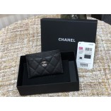 Chanel Classic Card Holder Black with Silver Hardware Caviar Leather Hass Factory leather Red Interior 11x7x1cm