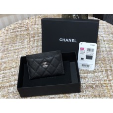 Chanel Classic Card Holder Black with Silver Hardware Caviar Leather Hass Factory leather Red Interior 11x7x1cm