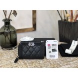 Chanel Leboy Key Pouch Black with Silver Hardware Lamb Leather Hass Factory leather Small Card Holder Coin Purse 11cm