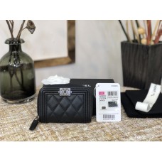 Chanel Leboy Key Pouch Black with Silver Hardware Lamb Leather Hass Factory leather Small Card Holder Coin Purse 11cm