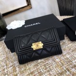 Chanel Leboy Key Pouch with Flap Black with Gold Hardware Lamb Leather Hass Factory leather Small Card Holder Coin Purse 11cm