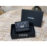 Chanel Classic Flap Wallet Short Black with Silver Hardware Lamb Leather Hass Factory leather 11x10cm