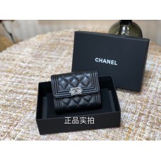 Chanel Classic Flap Wallet Short Black with Silver Hardware Lamb Leather Hass Factory leather 11x10cm