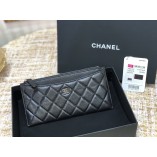 Chanel Long Wallet Black with Silver Hardware Caviar Leather Hass Factory leather 20x10cm