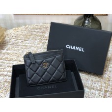 Chanel Classic Card Holder Black with Gold Hardware Lamb Leather Hass Factory leather 11x8cm