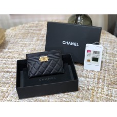 Chanel Leboy Card Holder Black with Gold Hardware Caviar Leather Hass Factory leather 11x8cm