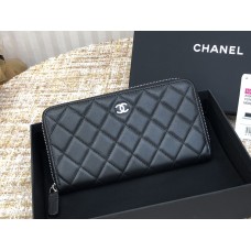 Chanel Long Wallet Folded Black with Silver Hardware Lamb Leather Hass Factory leather 19cm