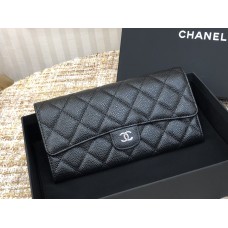 Chanel Classic Wallet Long Black with Silver Hardware Caviar Leather Hass Factory leather 19cm