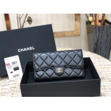 Chanel Classic Wallet Long Black with Gold Hardware Lamb Leather Hass Factory leather 18cm