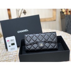 Chanel Classic Wallet Long Black with Silver Hardware Lamb Leather Hass Factory leather 18cm