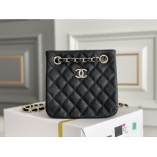 Chanel 22S Small Barrel Bag Black Champagne Gold Hardware Caviar Leather Hass Factory leather 16x15x9cm