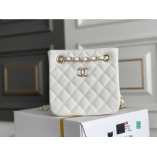 Chanel 22S Hobo Small Barrel Bag White Champagne Gold Hardware Caviar Leather Hass Factory leather 16x15x9cm