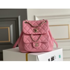 Chanel 23C Duma Backpack Pink Champagne Gold Hardware Small Size Calfskin Leather Hass Factory leather 19x18x12cm