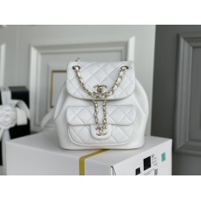 Chanel 22A Duma Backpack White Champagne Gold Hardware Small Size Lambskin Leather Hass Factory leather 18x18x12cm