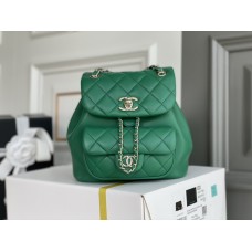 Chanel 22A Duma Backpack Green Champagne Gold Hardware Small Size Lambskin Leather Hass Factory leather 18x18x12cm