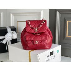 Chanel 2022cc Small Backpack Red Champagne Gold Hardware Calfskin Leather Hass Factory leather 18x18x12cm