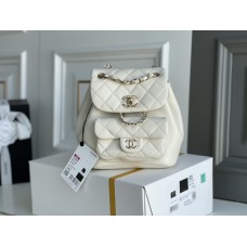 Chanel 2022cc Small Backpack White Champagne Gold Hardware Calfskin Leather Hass Factory leather 18x18x12cm